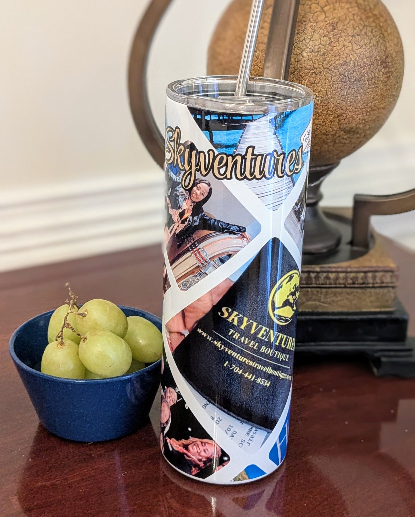 Well insulated custom business logo and photos tumbler for traveling entrepreneurs.