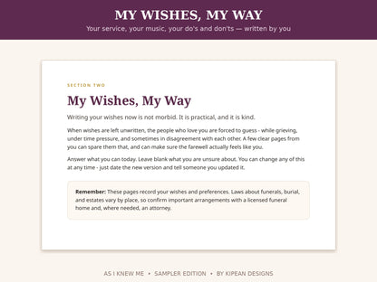 As I Knew Me -Sampler | Write Your Life Story, Your Wishes & Your Own Obituary
