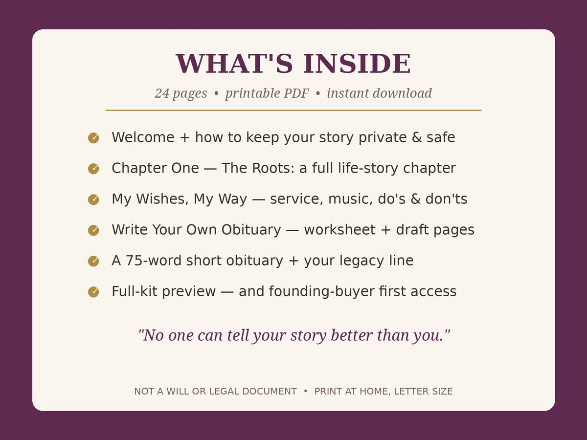 As I Knew Me -Sampler | Write Your Life Story, Your Wishes & Your Own Obituary