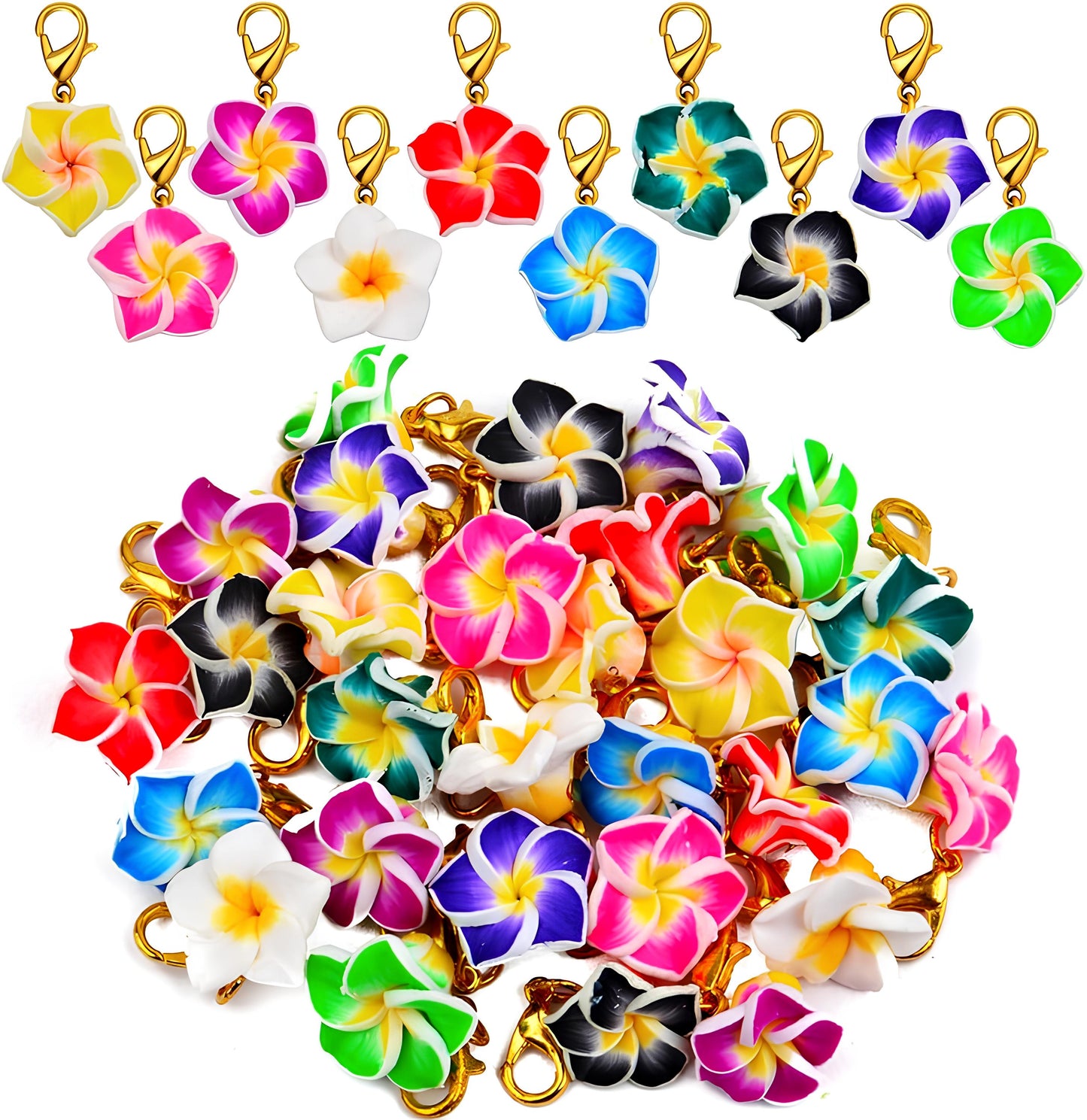 Plumeria Flower Charm with Golden Lobster Clasp for Tumbler Straw Toppers